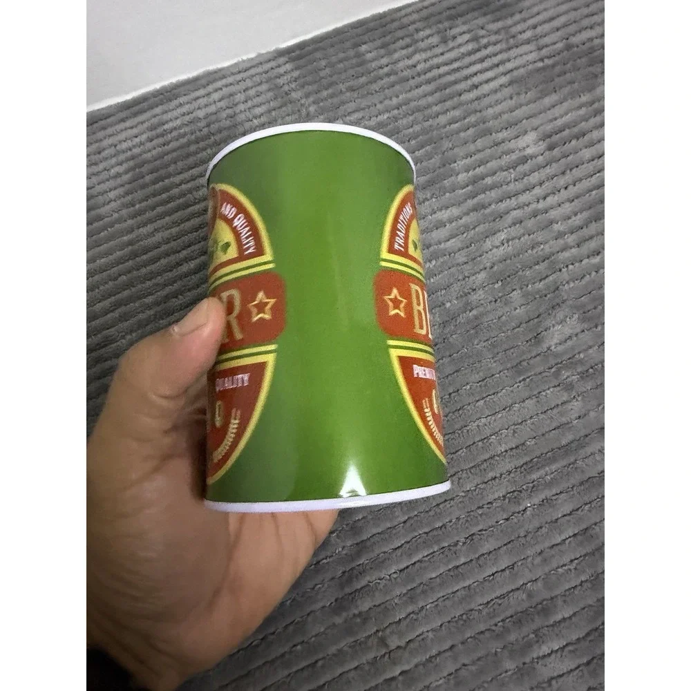 NWT Gift Beer Can Money Piggy Bank Aluminum Green Tan New